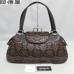 【超美品】印傳屋 PRIDEN プライデン 手提げバッグ 黒×ベージュ 鹿革 漆 極美品 印傳屋 プライデン 和装 ハンドバッグ 漆 鹿革 INDEN-YA 黒