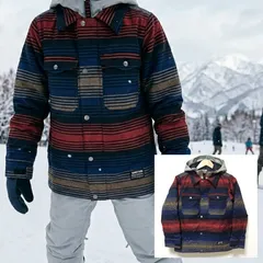 オシャレなボーダー柄【BURTON】バートン ジャケット スノーボード スノボ 上着 ウェア 防寒着 中綿 キッズ 子供服 男の子 雪遊び 130 140 ネイビー 紺 レッド 赤 スポーツ サイズS /M43766jQ