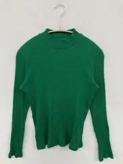 UNIQLO ユニクロ ニット/セーター M グリーン コットン 無地 ミドル丈 長袖 タートルネック/ハイネック