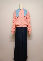 新品) ザラ ZARA ビック襟 キュービックボタン ニット カーディガン