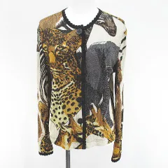 イタリヤ 伊太利屋 ヒョウ柄 アニマル柄 長袖 カーディガン ニット 9 ベージュ系 ラメ