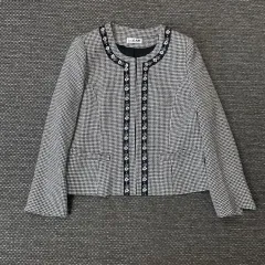 JPN ブラックホワイト フラワーグリッター ツイード ジャケット