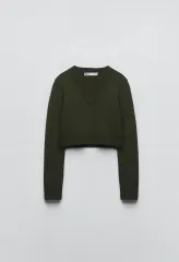ZARA(ザラ) カーキ クロップド ニット セーター S