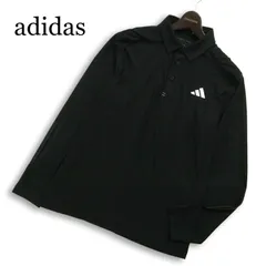 23AW★ adidas GOLF アディダス ゴルフ 通年 ロゴプリント 長袖 ボタンダウン ポロシャツ Sz.M メンズ 黒