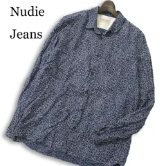 Nudie Jeans ヌーディージーンズ 春夏 麻 リネン100％★ 長袖 総柄 オーバーサイズ ワーク シャツ Sz.L メンズ 紺 ネイビー