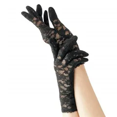 (MEIDAI) 手袋 ブラック レースグローブ black パーティードレス レース ショート丈グローブ パーティー小物 結婚式 二次会 発表会 披露宴 ハロウイン 仮装 冠婚葬祭 黒色 フォーマルファッション(ネイルも隠れる フォーマル手袋)