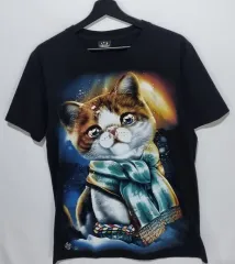 S ） ヴィンテージ 黒 猫 半袖Tシャツ