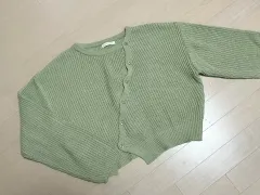 カーキ 斜めボーダー ボタン カーディガン