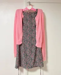 A ライン 花柄 ワンピース 春ワンピース 外出 ちらつき、ちらつき ミニワンピース