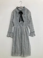 HanMai ワンピース M スカイブルー レース リボン 長袖 フレア