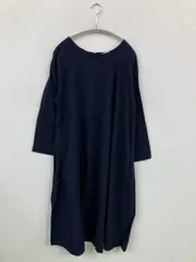 studio CLIP スタディオクリップ ワンピース M ネイビー リネン・麻 無地 長袖 ひざ丈 フレア