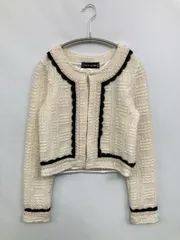 CECIL McBEE セシルマクビー ノーカラージャケット M アイボリー ツイード ショート丈 その他総柄