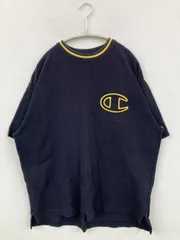 Champion チャンピオン Tシャツ/カットソー MEDIUM ネイビー 無地 ブランドロゴ 刺繍 ミドル丈 半袖 クルーネック(丸首)