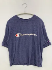 Champion チャンピオン Tシャツ/カットソー M ネイビー 前面プリント ワンポイント ブランドロゴ ショート丈 半袖 クルーネック(丸首)