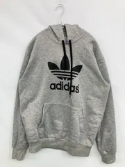 adidas アディダス パーカー グレー 裏起毛 前面プリント ブランドロゴ プルオーバー 長袖