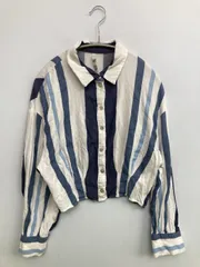 ZARA ザラ シャツ/ブラウス USA XS ブルー コットン ストライプ柄 ショート丈 長袖 レギュラーカラー