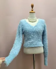 スカイ 半クロップド丈 ファー ニット