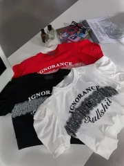 肩パッド レース パフ クロップドTシャツ