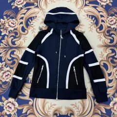 (XS)ニール バレット Neil Barrett フードジップアップTシャツ (ネイビー)