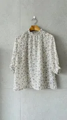 シースルー シャーリング 花柄 アイボリー 半袖 ブラウス