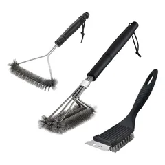 【新品】 lifactlab. バーベキュー 掃除 網 ブラシ BBQ キャンプ 清掃 道具 鉄板 金網ブラシ 焦げ落とし 3本セット