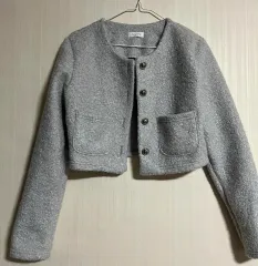 スリムフィット ショート グレー ツイードジャケット