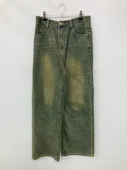 SHAGGIE シャギー デニムパンツ M ブルー 無地 ビジュー フルレングス ワイド・ルーズ ストレート レギュラー ヴィンテージ