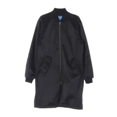 M adidas(アディダス) 黒 ボタンアップ ロング ブルゾン ボンバー ジャケット ジップアップジャンパー