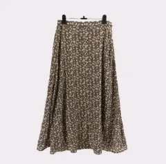 #LS174 小花くるみボタンシャーリングロング丈スカート