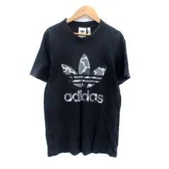 アディダスオリジナルス adidas originals Tシャツ カットソー ラウンドネック 半袖 ロゴプリント M 黒 ブラック グレー /HO43
