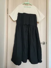 レディース バイカラー 半袖ロングワンピース シャカシャカ素材ワンピース