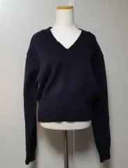 S ー M ネイビー Vネック ニットトップス