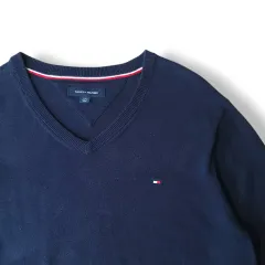 L Tommy Hilfiger(トミーヒルフィガー) ネイビー Vネック コットン ニット セーター