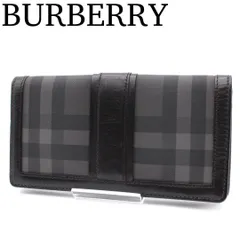 【未使用級】BURBERRY チェック柄 長財布 二つ折り レザー ブラック