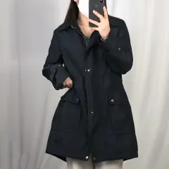 BEAN POLE(ビーンポール) 黒 ネイビー 光沢 トレンチコート 90 241207