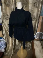 黒 ベルト付きニットジャケット