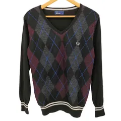 フレッドペリー FRED PERRY ロゴ刺繍 アーガイル柄 ウール Vネック ニット メンズ import：M 