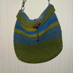 ヴィンテージ ハンドメイド 緑 手編み バッグ クロスバッグ ショルダーバッグ