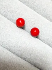 赤珊瑚　レッドコーラル 6mm スタッドピアス K18メッキ　サージカルステンレス