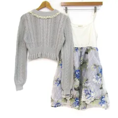 アクシーズファム セットアップ 上下セット ニット＆花柄キャミワンピース 未使用品 レディース Mサイズ グレー×白 axes femme 【中古】