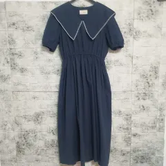 セーラー ビック襟 ウエストゴム 半袖 ロング丈ワンピース