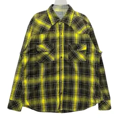 ヴィンテージ イエローブラック チェック ツーポケット 長袖 シャツ M