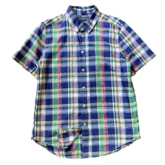 ポロ Ralph Lauren(ラルフローレン) ブルーネオンチェック 半袖 シャツ XL （ 18 ー 20 ）