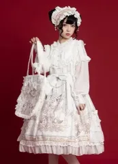 オールホワイト天使エンジェルロリータセット(ワンピース、ヘッドドレス、バッグ含む) 量産型 地雷系