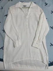 DKNY リネン100％ 白 ロングシャツ 麻シャツブラウス