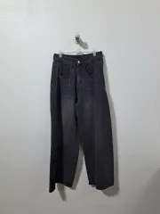 レディース ワイドフィット デニムパンツ ブラックデニム S (c파69)