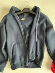 フード付き ジップアップパーカー 黒 ネイビー m