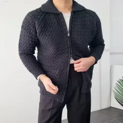 数量限定 マッスルフィット ウブンカラ 重ね着用 ウール ニット セーター ジップアップ ジャケット