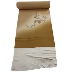 反物 秀品 付下げ 枝花 ヱ霞 刺繍 金銀彩 薄茶色 正絹 【中古】