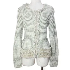 ルネ Rene 美品 ニットジャケット ラビットファー フリンジ ノーカラー ジップアップ 36 M相当 ベージュ グリーン /Xのサムネイル